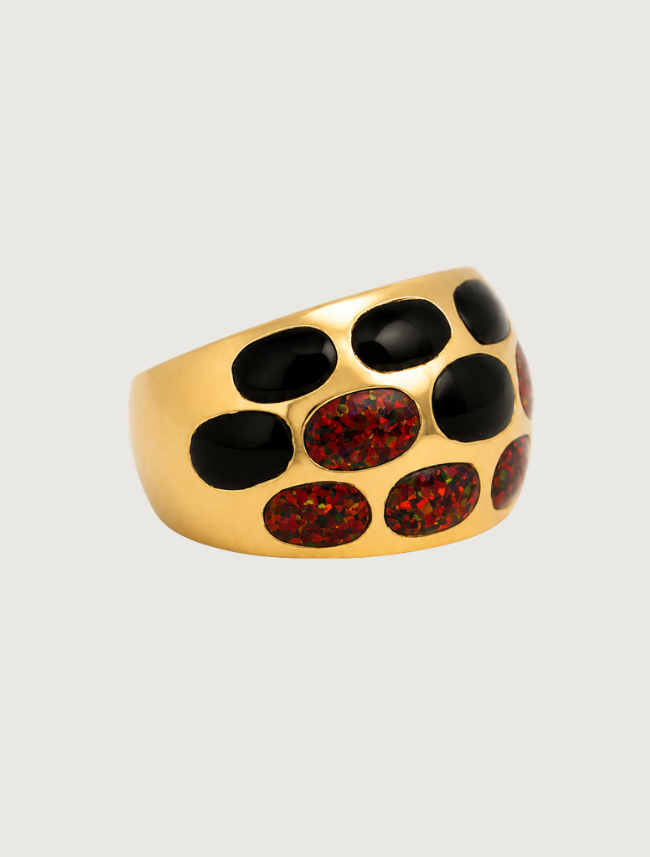 14K Yellow Gold Black Jade & Fire Opal Ring