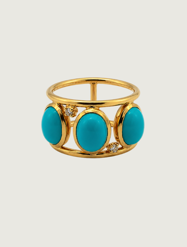 18K Yellow Gold Sleeping Beauty Turquoise & Diamond Ring