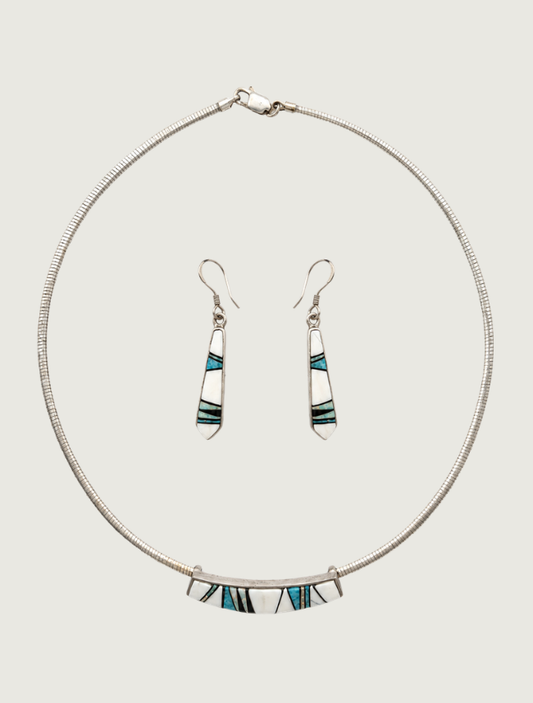 Sterling Silver Multi Inlay Necklace & Earrings Set