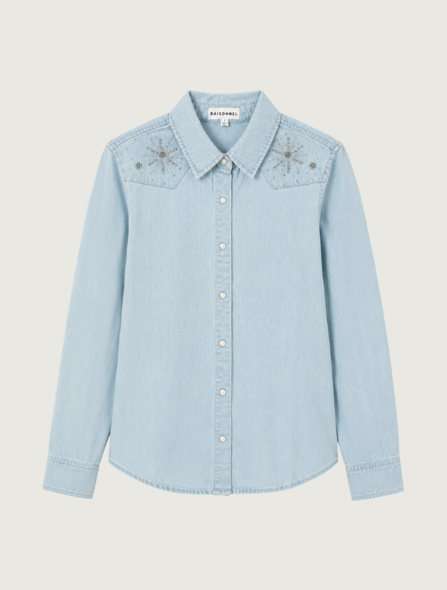 Raisonnel Star-Embellished Washed Denim Shirt