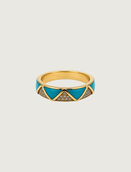 14K Yellow Gold Sleeping Beauty Turquoise & Diamond Ring