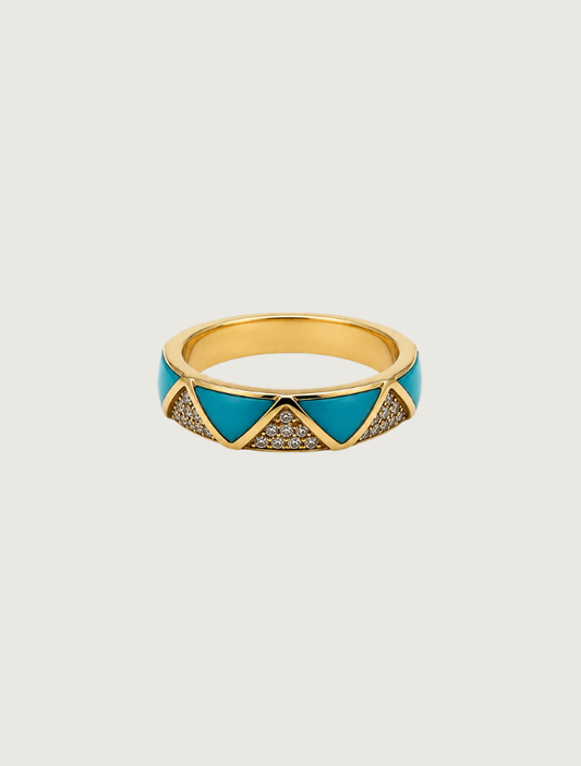 14K Yellow Gold Sleeping Beauty Turquoise & Diamond Ring