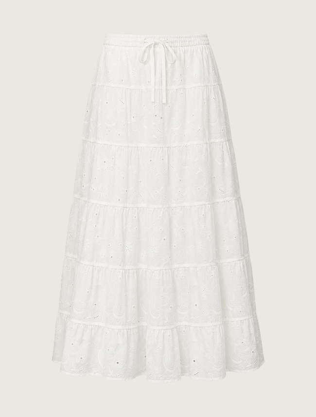 Raisonnel Tiered Eyelet Cotton Maxi Skirt
