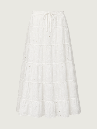 Raisonnel Tiered Eyelet Cotton Maxi Skirt