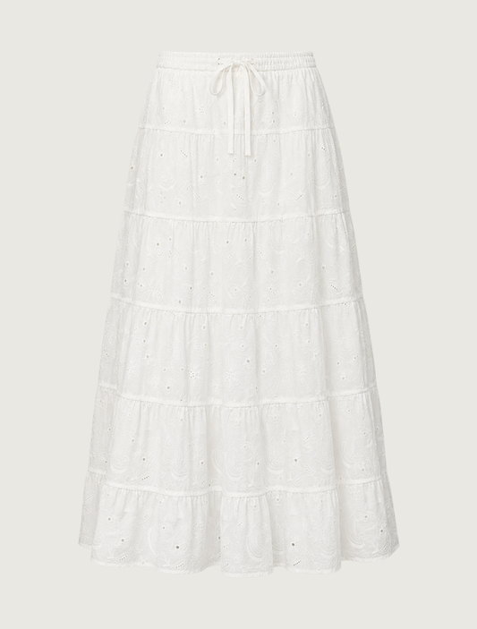 Raisonnel Tiered Eyelet Cotton Maxi Skirt