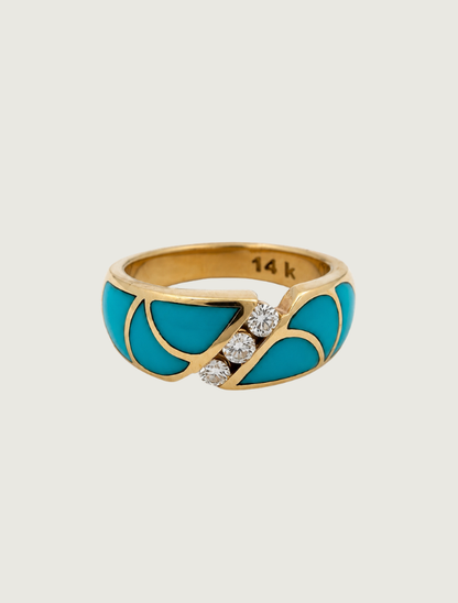14K Yellow Gold Sleeping Beauty Turquoise & Diamond Ring