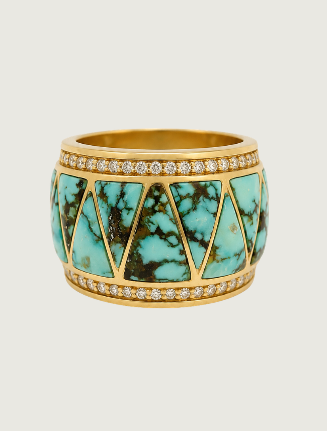 14K Yellow Gold Turquoise & Diamond Ring