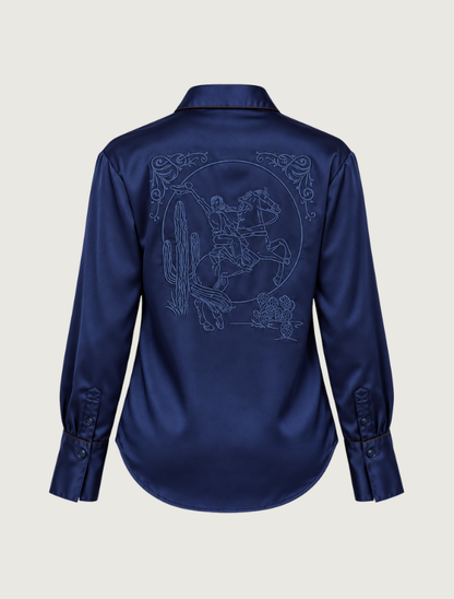 Stetson Navy Satin Embroidered Western Shirt