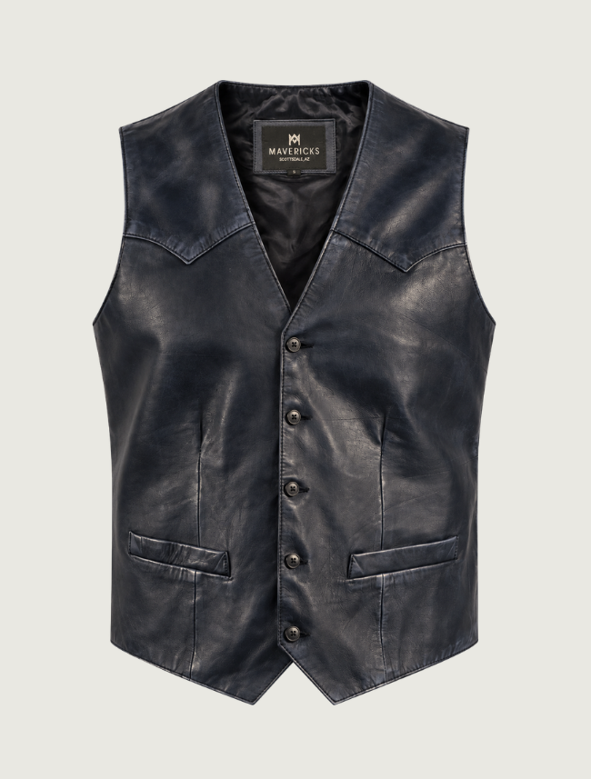 Mavericks Men's Navy Lambskin Western Vest