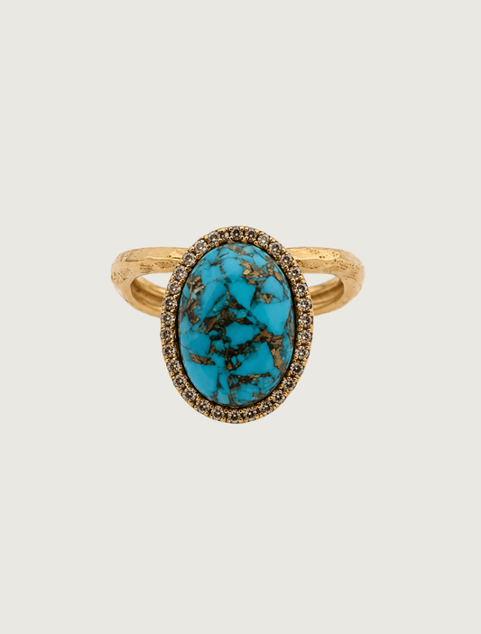 22K Yellow Gold Turquoise & Diamond Ring