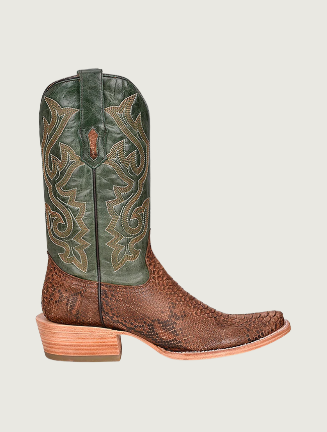 Corral Green & Brown Genuine Python Square Toe Cowboy Boots