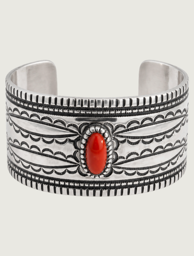 Sterling Silver Red Spiny Oyster Shell Cuff Bracelet