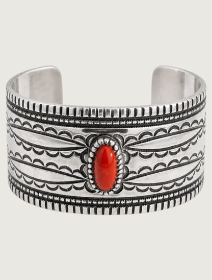 Sterling Silver Red Spiny Oyster Shell Cuff Bracelet