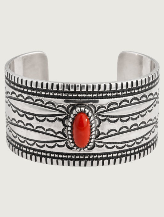 Sterling Silver Red Spiny Oyster Shell Cuff Bracelet