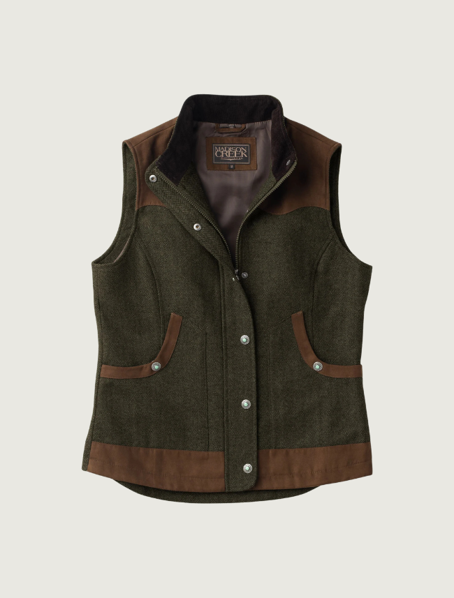 Madison Creek Channel Wool Vest in Pine Herringbone