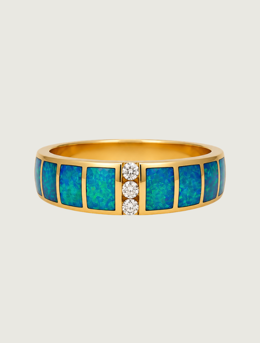 14K Yellow Gold, Opal, and Diamond Inlay Ring