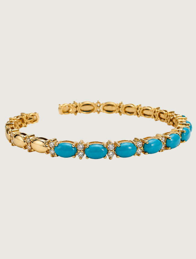 18K Yellow Gold Turquoise & Diamond Cuff Bracelet