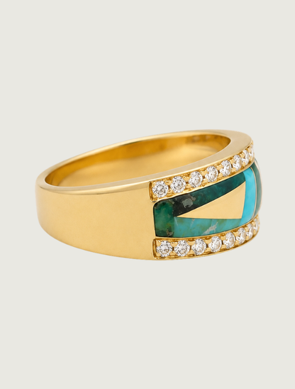 14K Yellow Gold Carico Lake Turquoise & Diamond Ring