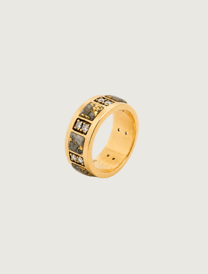14K Yellow Gold Gold Quartz & Diamond Band