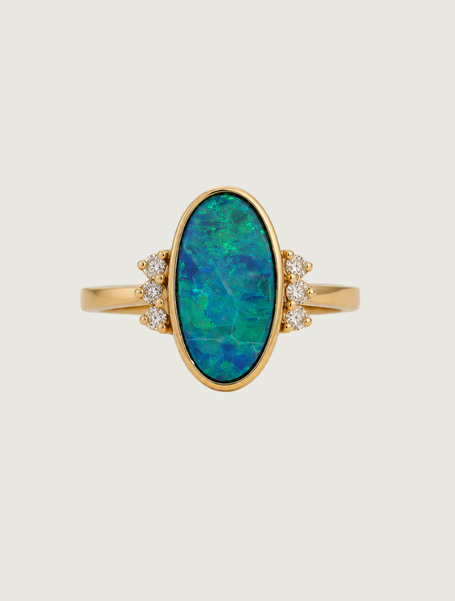 14K Yellow Gold Opal & Diamond Ring
