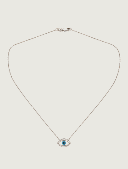 18K White Gold Enamel & Diamond Evil Eye Necklace