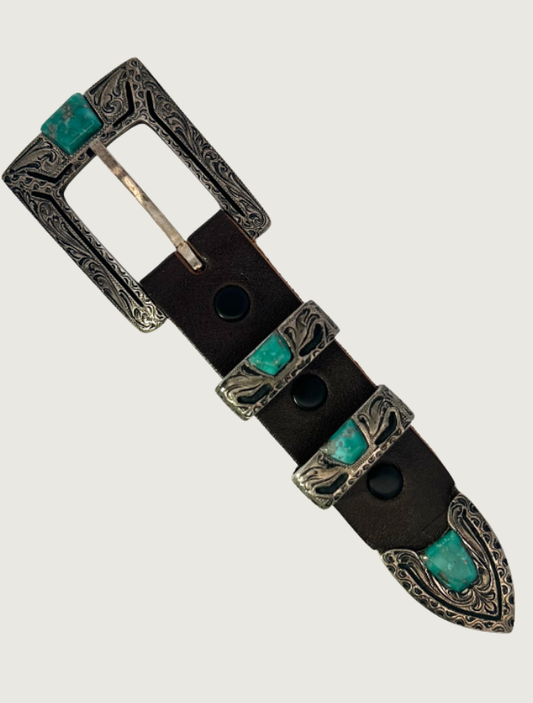 Chacon Sterling Silver Turquoise Belt Buckle Set