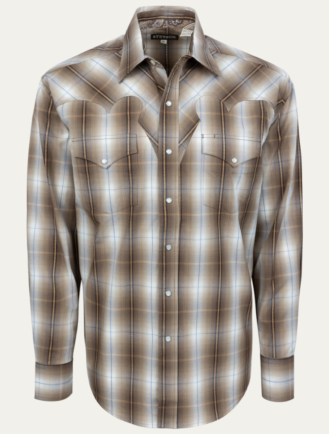Stetson Men's Sandy Ombre Plaid Snap Front Shirt