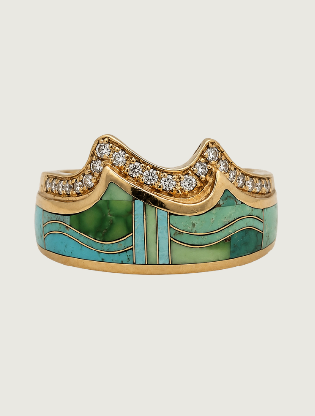14K Yellow Gold Carico Lake Turquoise & Diamond Ring
