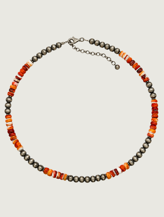 Silver Spiny Oyster Shell Beaded Necklace