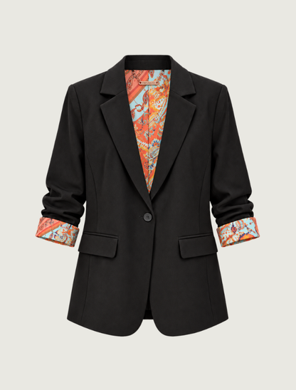 Paparazzi Patchwork Print Lined Blazer in Black