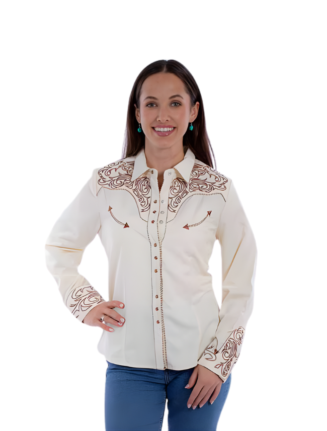 Scully Women's Pick Stitch Embroidered Scroll Shirt
