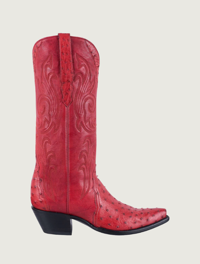 Stallion Full Quill Ostrich Gallegos Cowgirl Boots in Red