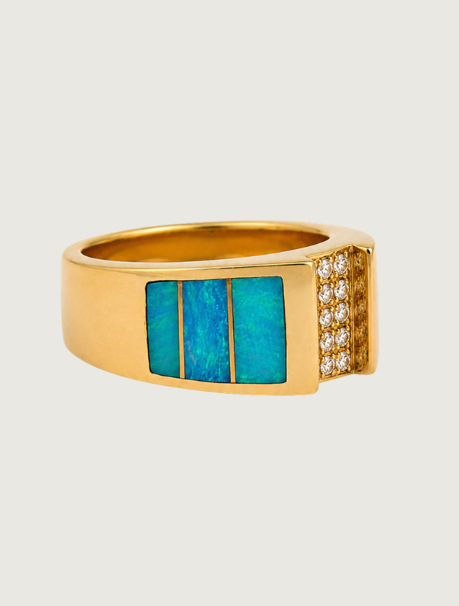 14K Yellow Gold Opal Inlay & Diamond Ring