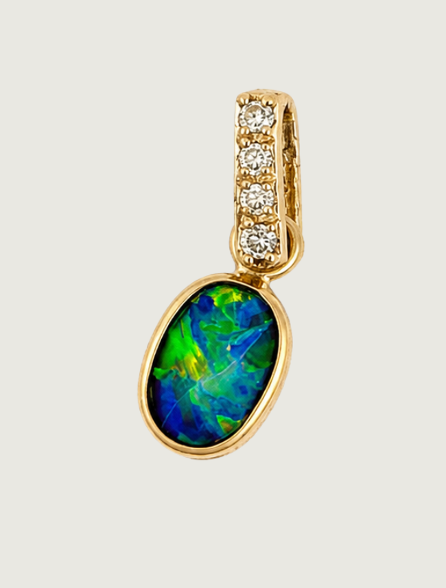 14K Yellow Gold Australian Opal & Diamond Pendant
