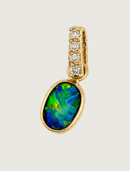 14K Yellow Gold Australian Opal & Diamond Pendant