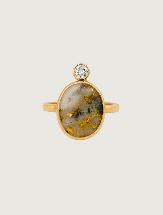 14K Yellow Gold Gold Quartz & Diamond Ring