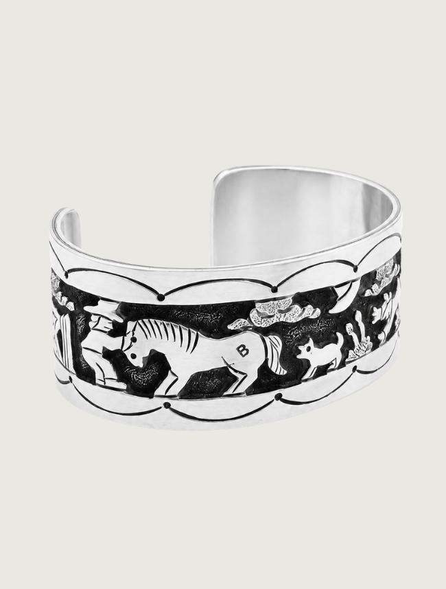 B.C.T. Sterling Silver Cuff with Ranch Scene