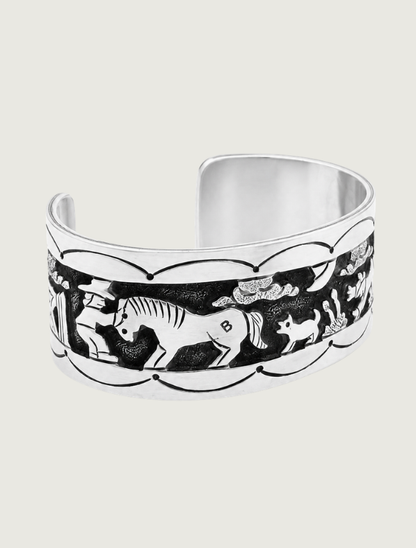 B.C.T. Sterling Silver Cuff with Ranch Scene