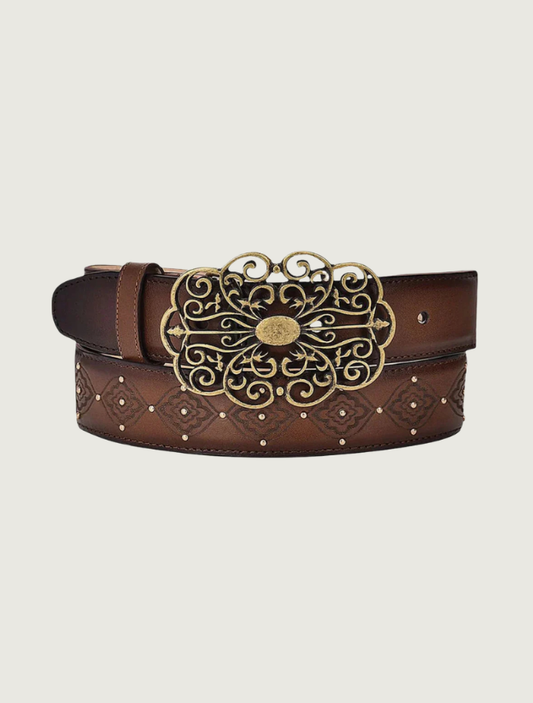 Cuadra Women's Honey Laser-Etched & Studded Leather Belt