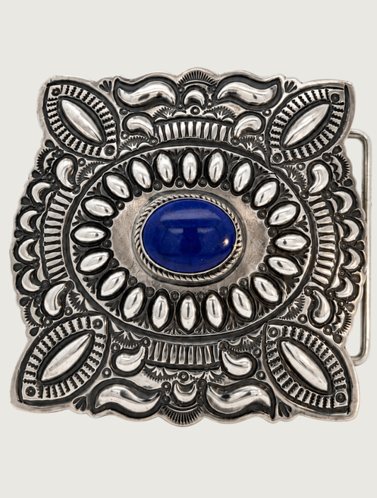Darryl Becenti Lapis Lazuli Cabochon Silver Belt Buckle