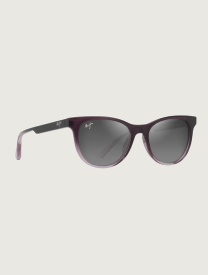 Maui Jim Lonomea cat eye sunglasses in Matte Trans Dark Violet to Lilac / Neutral Grey — quarter view
