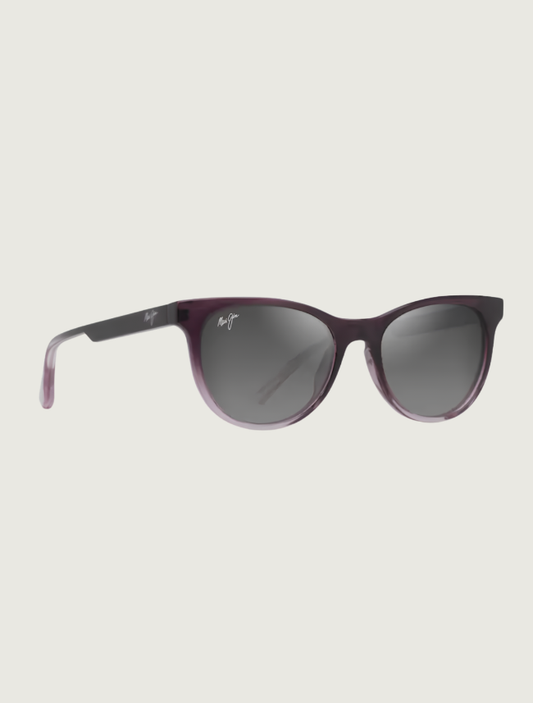 Maui Jim Lonomea cat eye sunglasses in Matte Trans Dark Violet to Lilac / Neutral Grey — quarter view