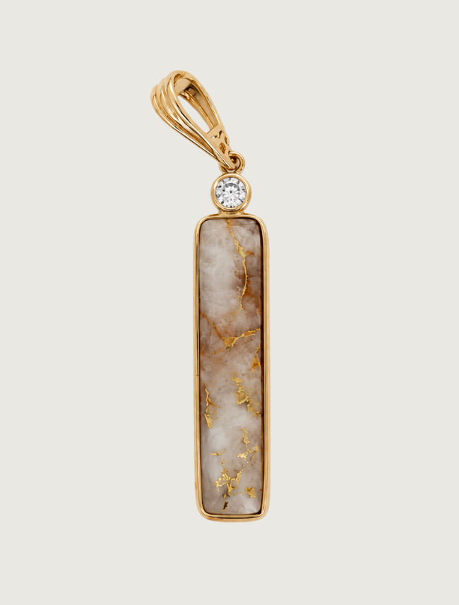 14K Yellow Gold Gold Quartz & Diamond Bar Pendant
