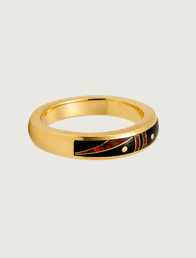 14K Yellow Gold Black Jade & Fire Opal Ring