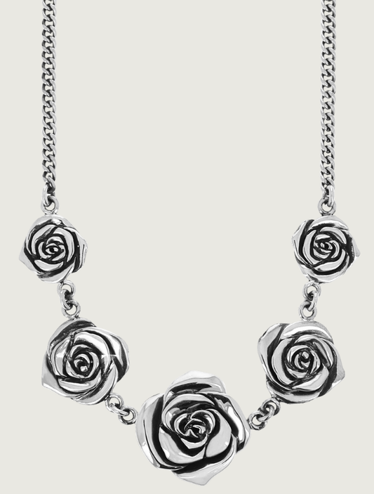 King Baby Curblink Chain Necklace with Five Silver Roses