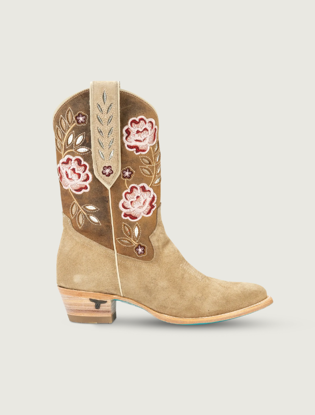 Lane Boots Kenzie Midi Cowgirl Boots in Latte Suede
