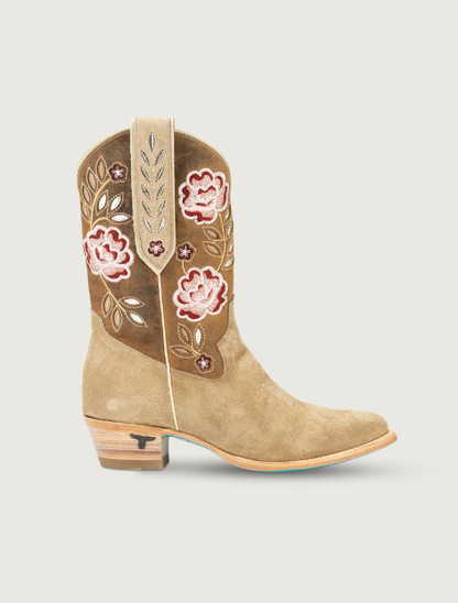 Lane Boots Kenzie Midi Cowgirl Boots in Latte Suede