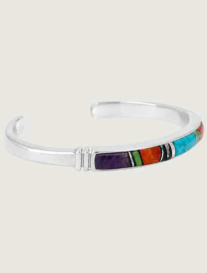 Sterling Silver Multi Inlay Cuff Bracelet
