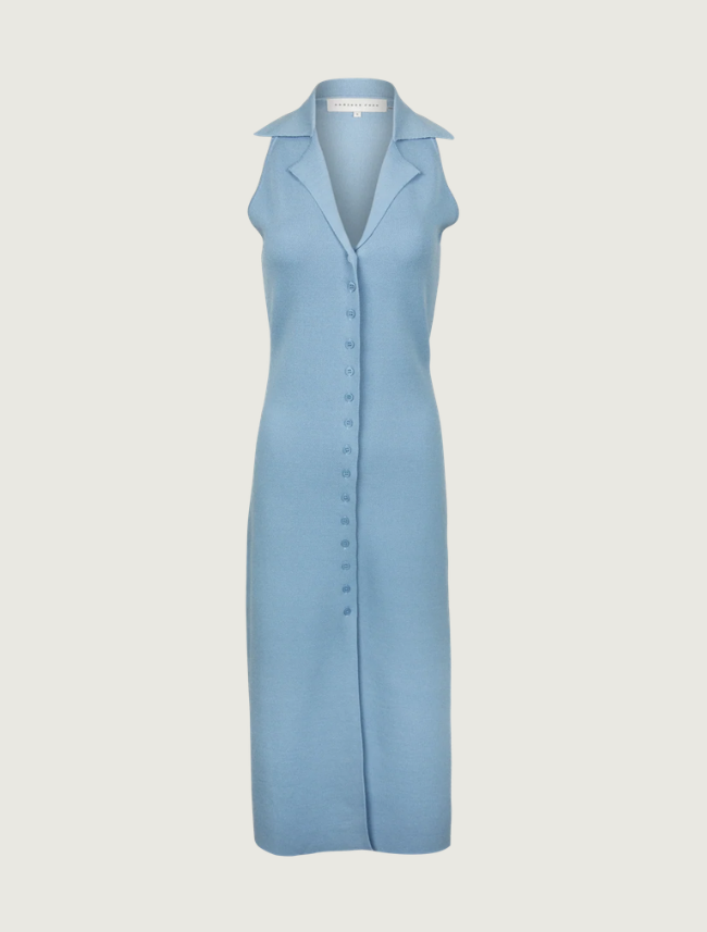 Endless Rose Knit Collared Midi Dress in Sky Blue