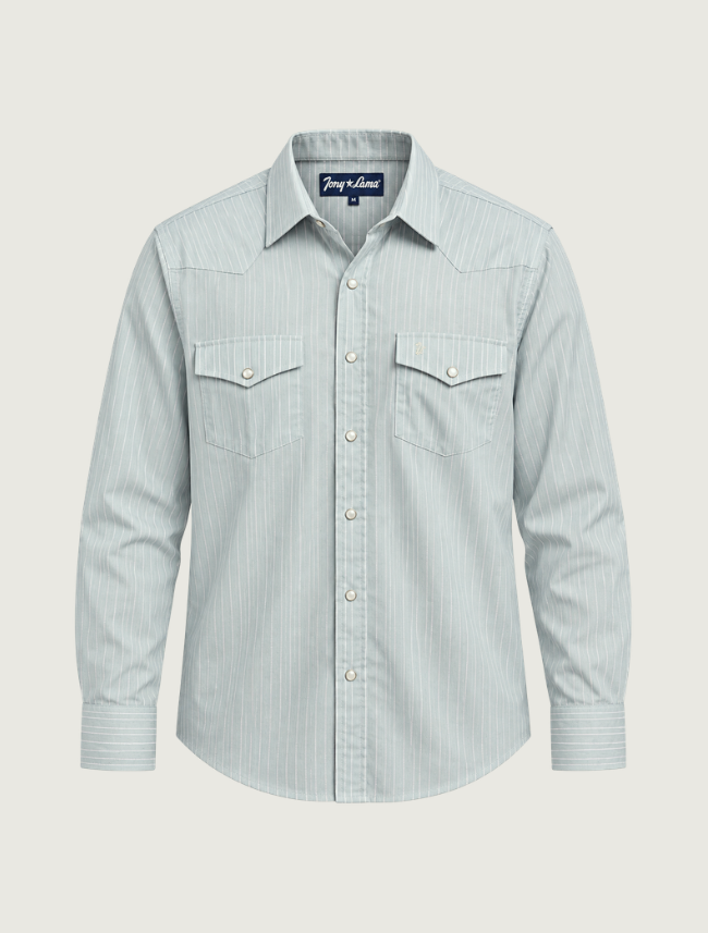 Tony Lama Green Stripe Pearl Snap Western Shirt